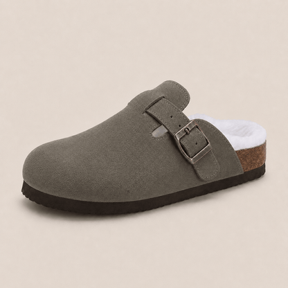 Fur-lined Suede Clogs by Luxenne