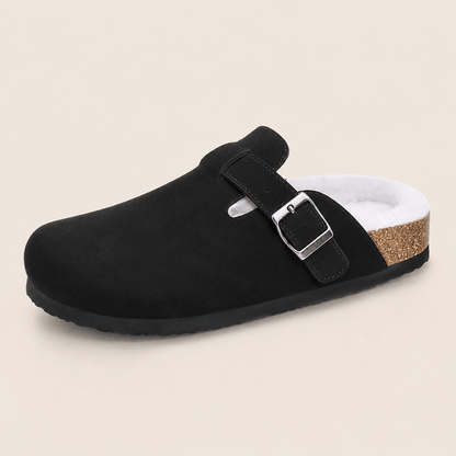 Fur-lined Suede Clogs by Luxenne